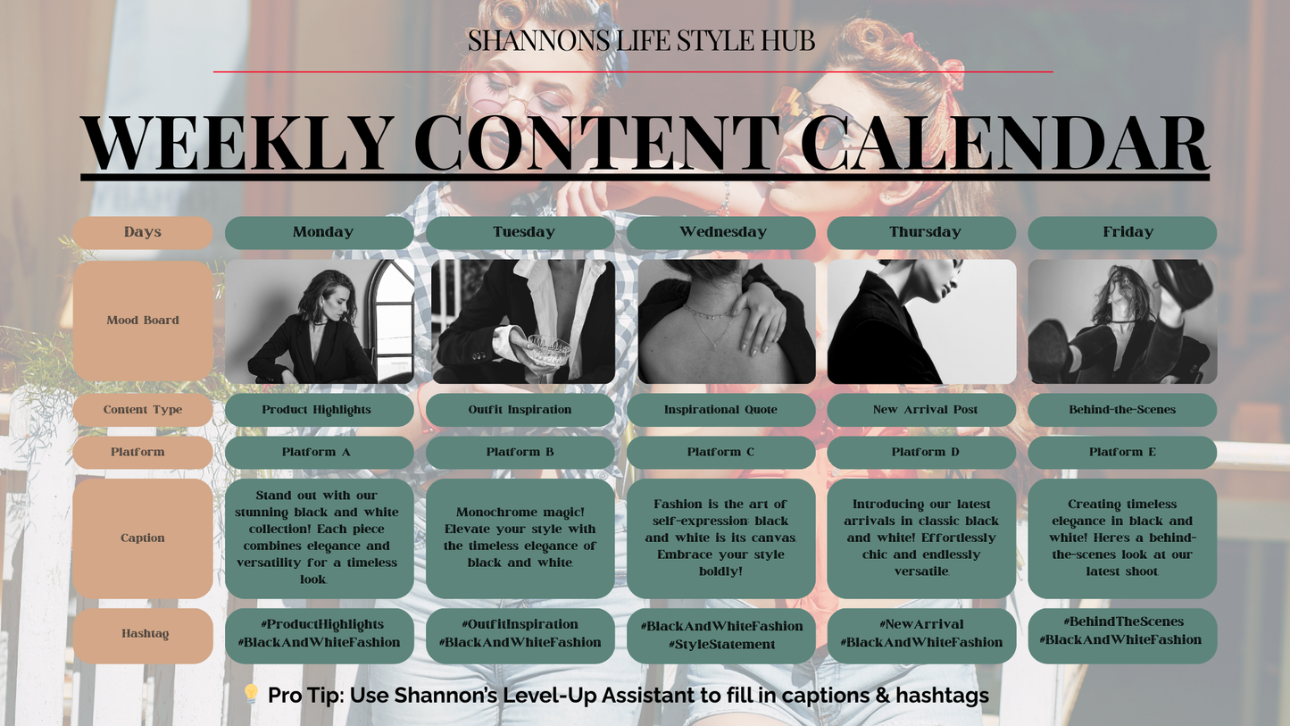 Social Launch Hub: Weekly Content Calendar – Editable Canva Template